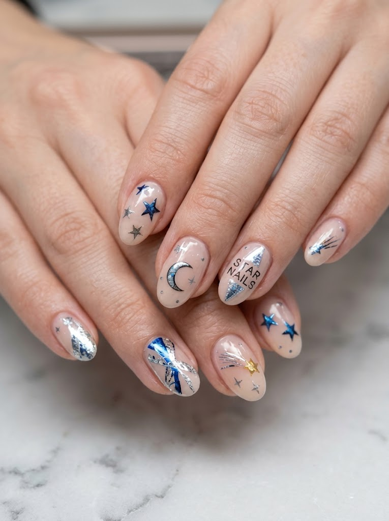 Star and moon nail art with Star Nails design